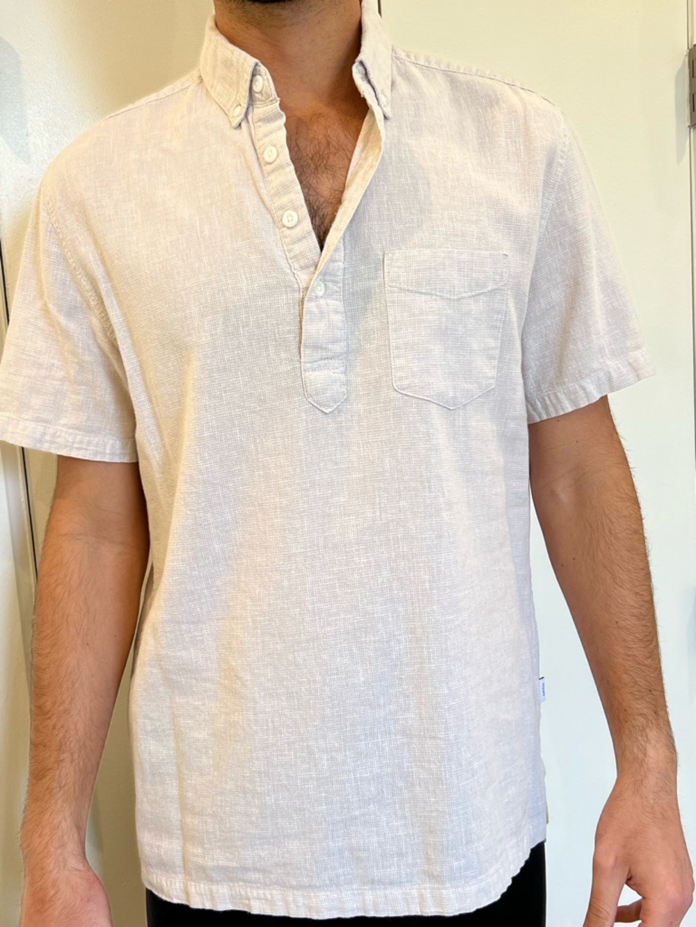 Onia Short-Sleeve Button-Down Linen Shirt — Light Cream